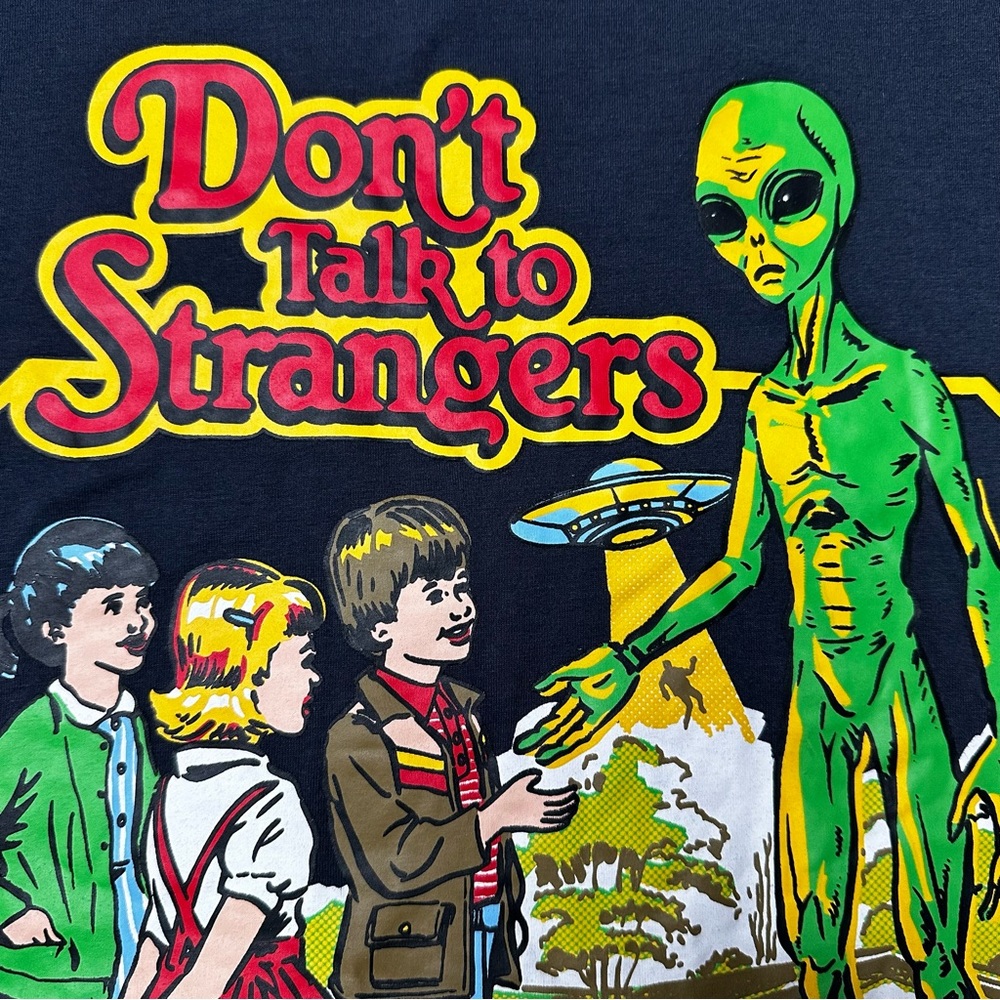 Romwe Don’t Talk To Strangers Alien Graphic 1/4 Sleeve T-Shirt Black Unisex S - Picture 4 of 9